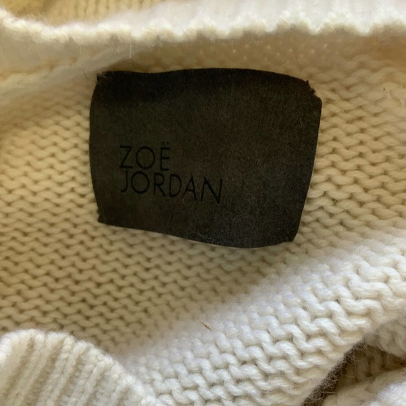 Zoe Jordan Cream Cashmere Wool Blend Crew Neck Cable Knit Design Arms sz S/M - Picture 6 of 8